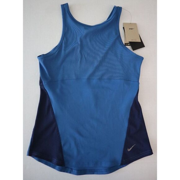 Nike Yoga DR0374-407 Women's Sz Medium Blue DRI-FIT Ribbed Tank Top - Picture 1 of 4